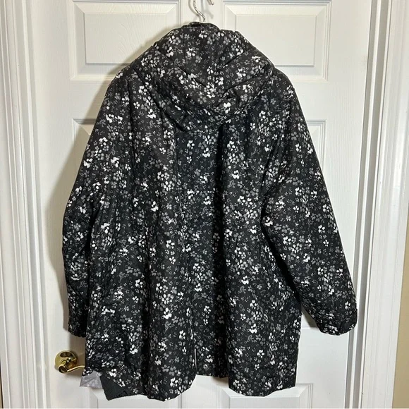 Woman Within Black Floral Removable Liner Rain Jacket - Picture 7 of 9